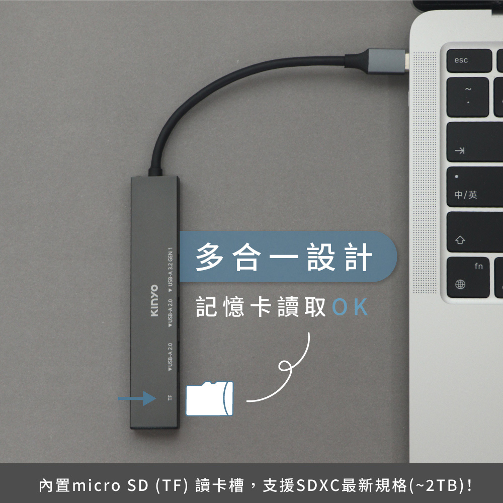 USB-A 0USB-A 2.0 USB-A 3.2 GEN 1多合一設計記憶卡讀取OKلوesc2.不中/英內置micro SD (TF) 讀卡槽,支援SDXC最新規格(~2TB)!fn