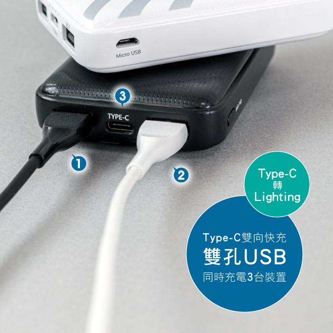 Micro USB3TYPE-C12Type-C轉LightingType-C雙向快充雙孔USB同時充電3台裝置